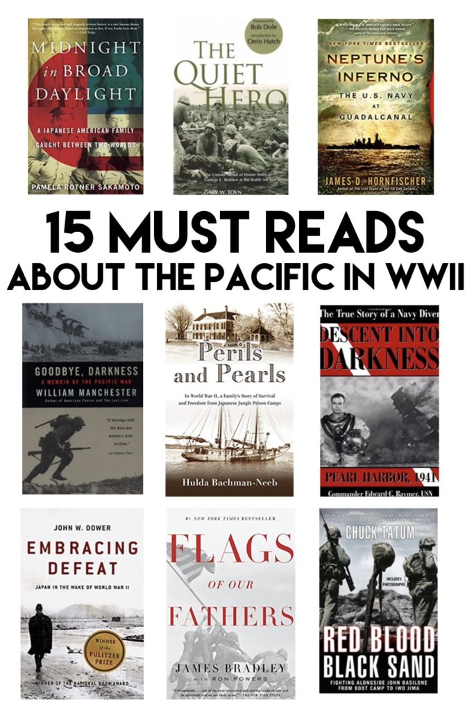 This book list covers the Pacific Theater during World War Two, which was a major area of combat. There were many historic battles that took place, and many war heroes that emerged. This book list about WWII also includes books on Japan, and the way the war impacted that country as a whole. In this post, you'll find books that cover Iwo Jima, Peleliu, Guadalcanal, Pearl Harbor, Doolittle's raids and more. #wwiibooks #booklists #militaryhistory #pearlharbor #bestbooks